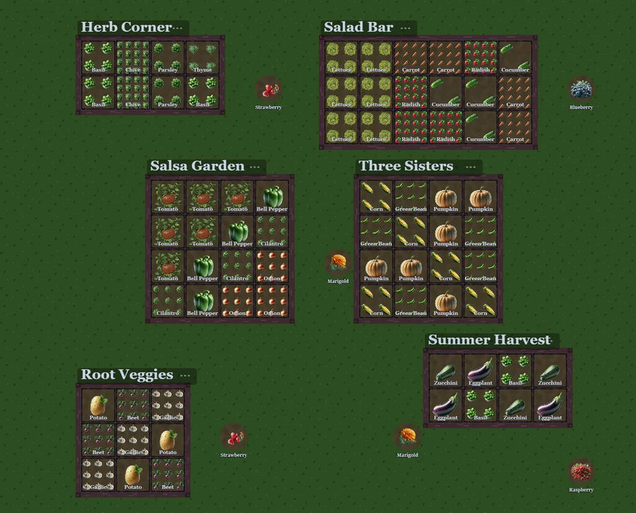 Vernalo garden planner showing a raised bed layout with companion planting indicators